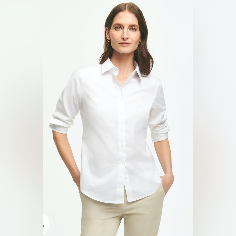 Fitted Non-Iron Stretch Supima® Cotton Dress Shirt white 4petite